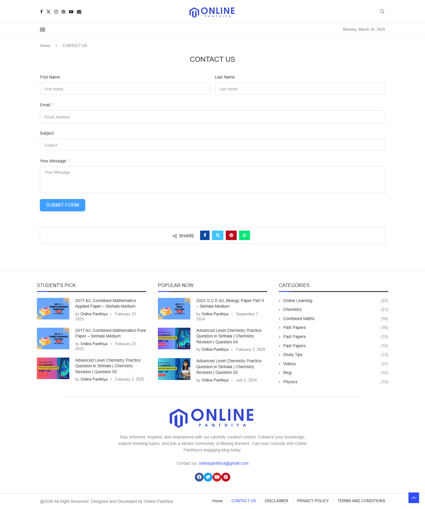 Online Panthiya Contact Us